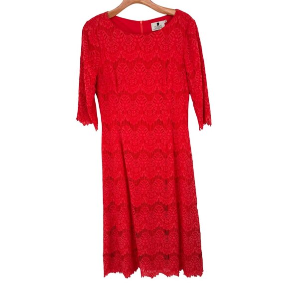 Dainty Jewells Red orange Lace Midi Dress Elbow-Length Sleeves womens size mediu - Picture 1 of 16